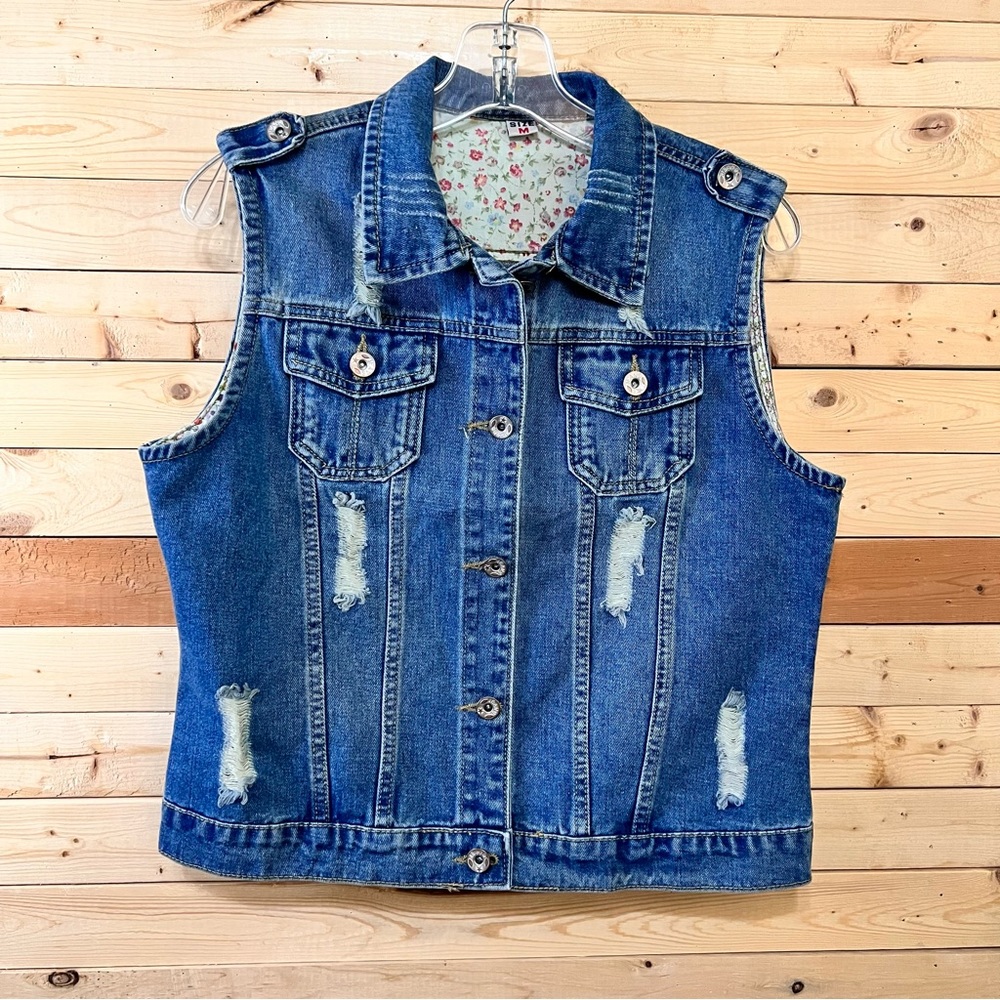 ✅3/$20 Denim Jean Distressed Vest Junior size M